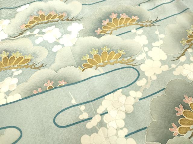 平和屋着物●創業460年・千總　色留袖　刺繍　霞枝梅松文　月白色地　金彩　三越扱い　正絹　逸品　DAAV8592tw