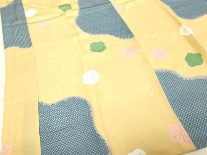 平和屋着物●振袖用長襦袢　袷　舞梅文　半衿刺繍　正絹　逸品　DAAV8596tw