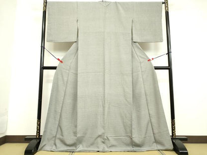 平和屋着物●江戸小紋　小紋師　黒岩秀硯　よろけ縞　白色×深緑色　三越扱い　ロング丈　正絹　逸品　DAAV8610tw