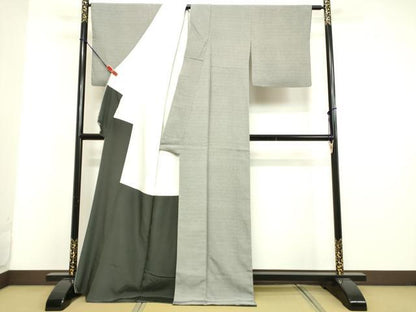 平和屋着物●江戸小紋　小紋師　黒岩秀硯　よろけ縞　白色×深緑色　三越扱い　ロング丈　正絹　逸品　DAAV8610tw