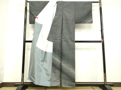 平和屋着物●訪問着 紬地 市松文様 正絹 逸品 DAAV8613tw