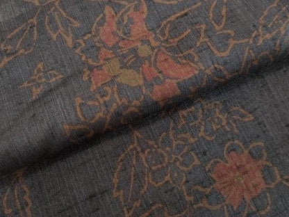平和屋着物●上質な紬 洋花文 正絹 逸品 DAAV8629tw