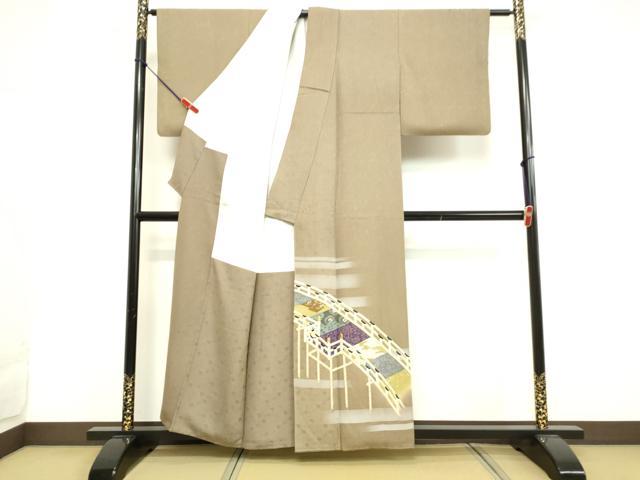 平和屋着物●ファッションデザイナー 花井幸子　色留袖　刺繍　渡橋草花文　金銀彩　正絹　逸品　DAAV8671tw