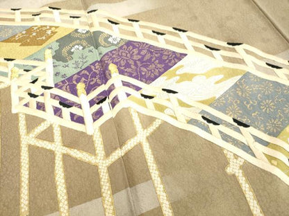 平和屋着物●ファッションデザイナー 花井幸子　色留袖　刺繍　渡橋草花文　金銀彩　正絹　逸品　DAAV8671tw