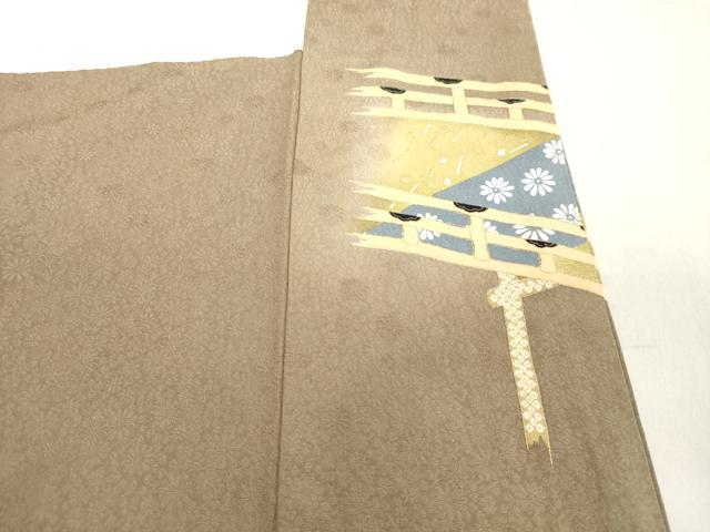 平和屋着物●ファッションデザイナー 花井幸子　色留袖　刺繍　渡橋草花文　金銀彩　正絹　逸品　DAAV8671tw