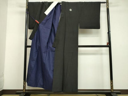 平和屋着物●男性　黒紋付・羽織セット　正絹　逸品　DAAV8681tw
