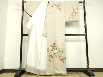 平和屋着物●訪問着 駒刺繍 草花文 金彩 正絹 逸品 DAAV8689tw