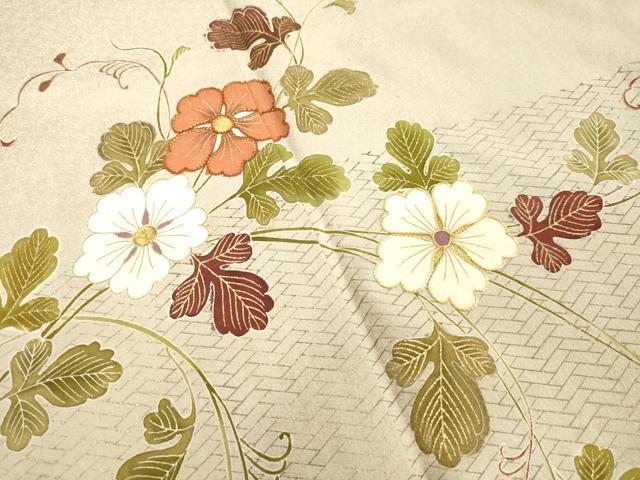 平和屋着物●訪問着 駒刺繍 草花文 金彩 正絹 逸品 DAAV8689tw
