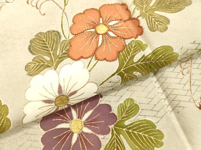 平和屋着物●訪問着 駒刺繍 草花文 金彩 正絹 逸品 DAAV8689tw