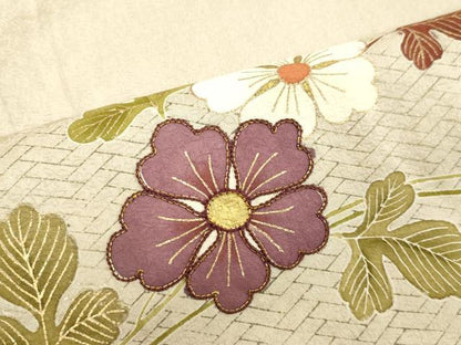 平和屋着物●訪問着 駒刺繍 草花文 金彩 正絹 逸品 DAAV8689tw