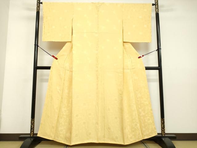 平和屋着物●上質な色無地　更紗花唐草地紋　サンシャインイエロー色　正絹　逸品　未使用　DAAV8710tw