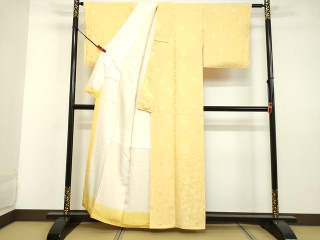 平和屋着物●上質な色無地　更紗花唐草地紋　サンシャインイエロー色　正絹　逸品　未使用　DAAV8710tw