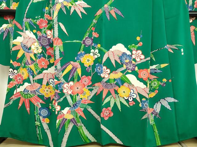 平和屋着物○江戸紅型 五味桂子 振袖 型染め 笹竹舞梅文 鬼