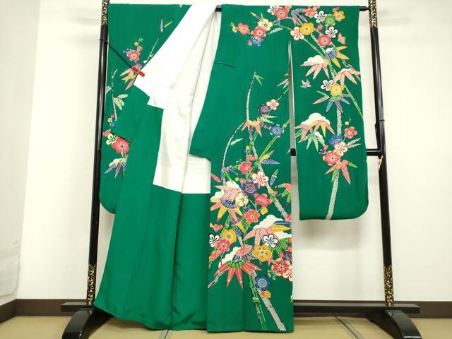 平和屋着物○江戸紅型 五味桂子 振袖 型染め 笹竹舞梅文 鬼