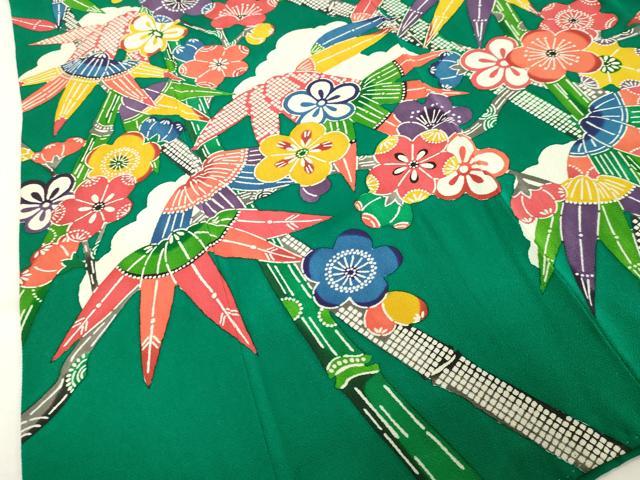 平和屋着物○江戸紅型 五味桂子 振袖 型染め 笹竹舞梅文 鬼