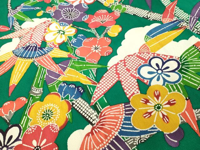 平和屋着物○江戸紅型 五味桂子 振袖 型染め 笹竹舞梅文 鬼