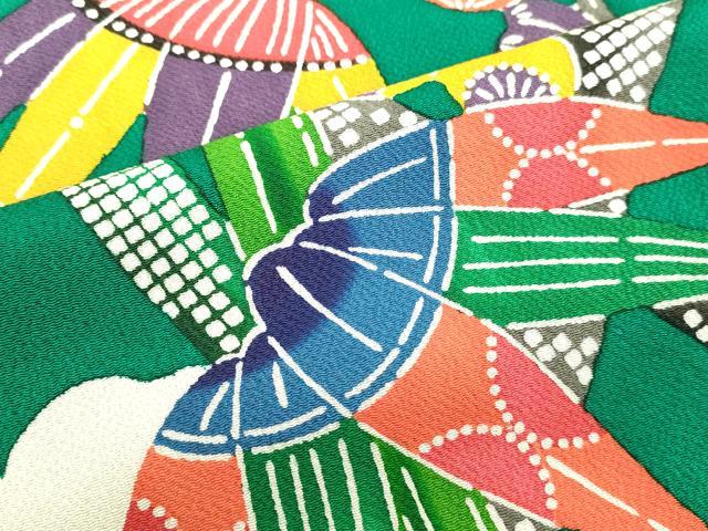 平和屋着物○江戸紅型 五味桂子 振袖 型染め 笹竹舞梅文 鬼