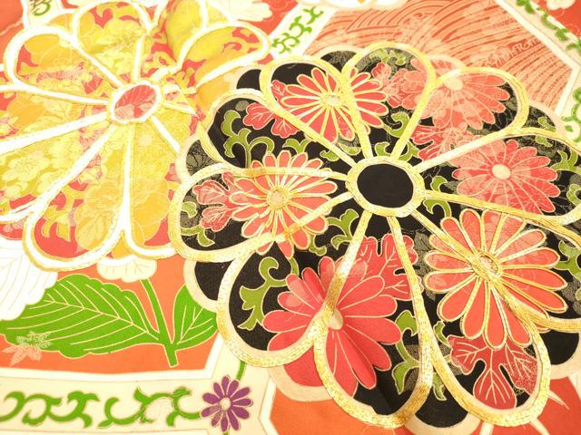 平和屋着物●豪華振袖　駒刺繍　亀甲草花文　金彩　正絹　逸品　DAAV8737tw