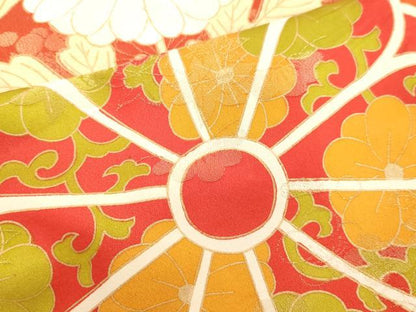平和屋着物●豪華振袖　駒刺繍　亀甲草花文　金彩　正絹　逸品　DAAV8737tw