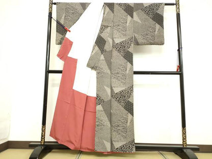 平和屋着物●江戸小紋 寄せ小紋柄 黒地 正絹 逸品 DAAV8745tw