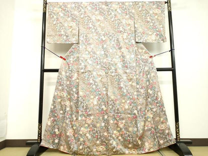 平和屋着物●上質な小紋　絞り　辻が花　扇面御所車文　金彩　正絹　逸品　未使用　DAAV8776tw