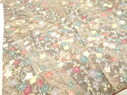 平和屋着物●上質な小紋　絞り　辻が花　扇面御所車文　金彩　正絹　逸品　未使用　DAAV8776tw