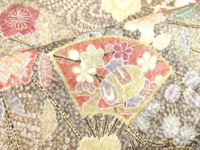 平和屋着物●上質な小紋　絞り　辻が花　扇面御所車文　金彩　正絹　逸品　未使用　DAAV8776tw