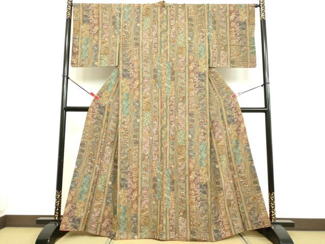 平和屋着物●上質な小紋 型染め 風景花蝶間道 正絹 逸品 DAAV8784tw