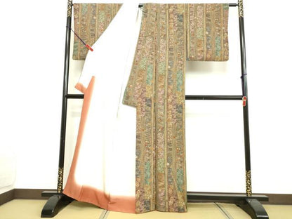 平和屋着物●上質な小紋 型染め 風景花蝶間道 正絹 逸品 DAAV8784tw
