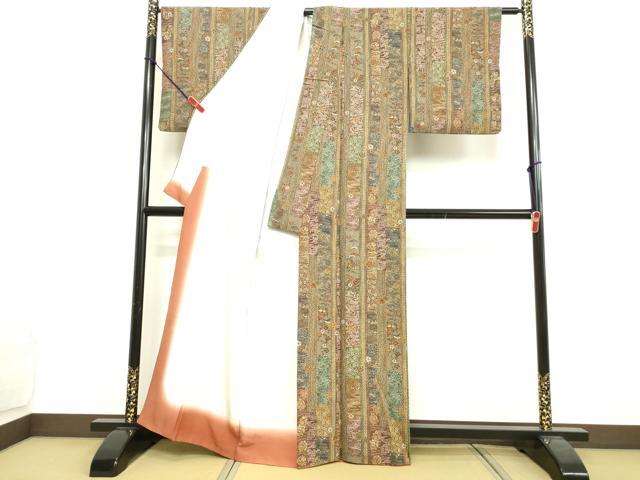 平和屋着物●上質な小紋 型染め 風景花蝶間道 正絹 逸品 DAAV8784tw