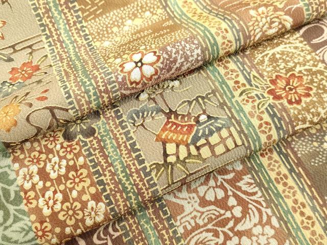 平和屋着物●上質な小紋 型染め 風景花蝶間道 正絹 逸品 DAAV8784tw