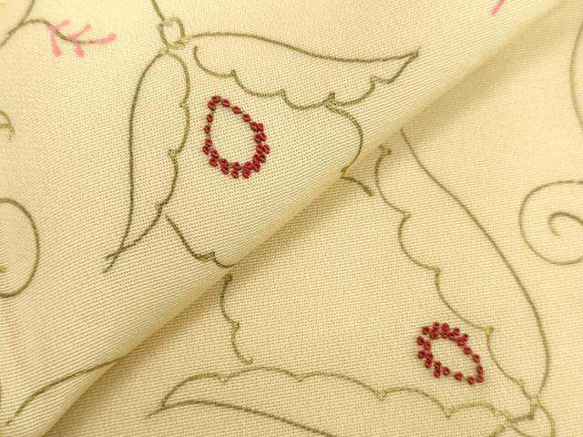 平和屋着物●中国三大刺繍 相良刺繍 訪問着 花唐草文 金糸 正絹 逸品 DAAV8791tw