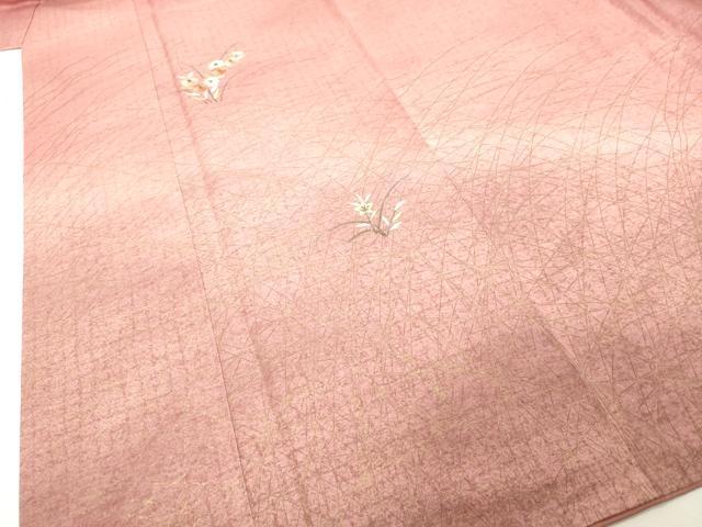平和屋着物●訪問着 紬地 刺繍 草花文 金彩 正絹 逸品 DAAV8822tw