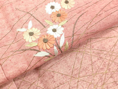 平和屋着物●訪問着 紬地 刺繍 草花文 金彩 正絹 逸品 DAAV8822tw