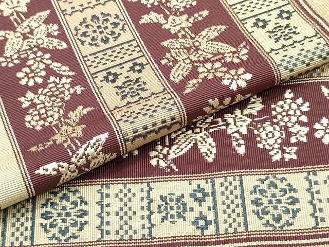 平和屋着物●本場筑前博多織　半幅帯　草花間道　正絹　逸品　未使用　DAAV9021ob