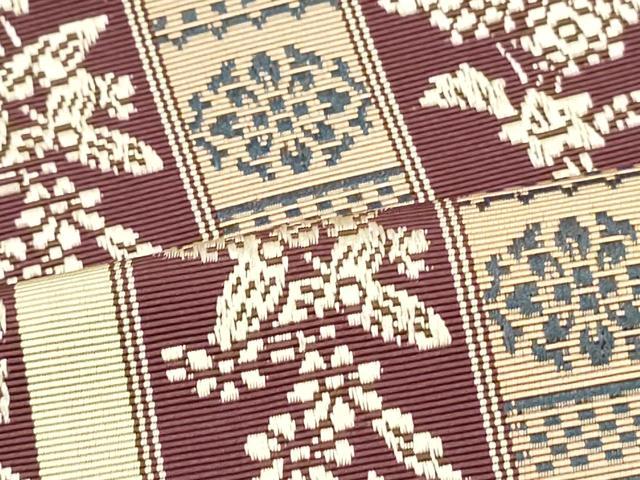 平和屋着物●本場筑前博多織　半幅帯　草花間道　正絹　逸品　未使用　DAAV9021ob
