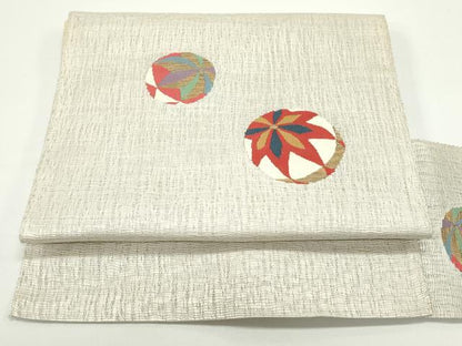 平和屋着物●八寸名古屋帯　紬地　鞠　金糸　正絹　逸品　DAAV9026ob