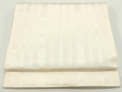 平和屋着物●本場筑前博多織　八寸名古屋帯　献上　象牙色　正絹　逸品　未使用　DAAV9038ob