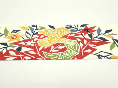 平和屋着物●九寸名古屋帯　型染め　松皮菱枝花文　いろは歌　鬼しぼ縮緬　正絹　逸品　DAAV9052ob