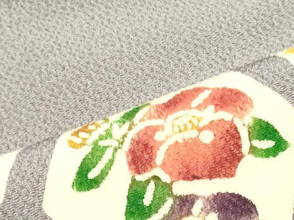 平和屋着物●塩瀬　九寸名古屋帯　型染め　亀甲草花文　薄色　鬼しぼ縮緬　正絹　逸品　DAAV9059ob
