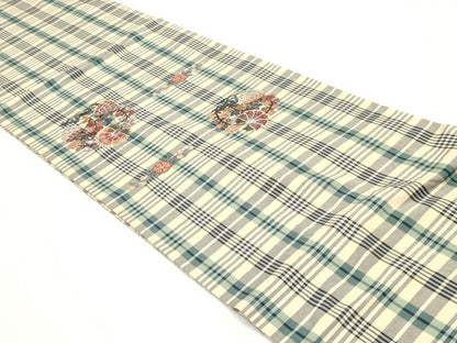 平和屋着物●両面 太鼓柄袋帯 総刺繍 格子花唐草丸文 金糸 正絹 逸品 DAAV9061ob