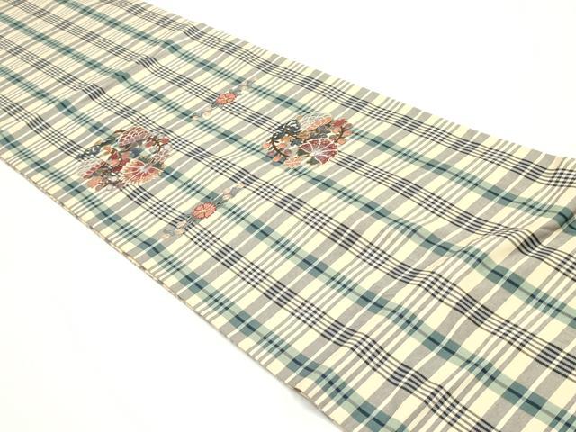 平和屋着物●両面 太鼓柄袋帯 総刺繍 格子花唐草丸文 金糸 正絹 逸品 DAAV9061ob
