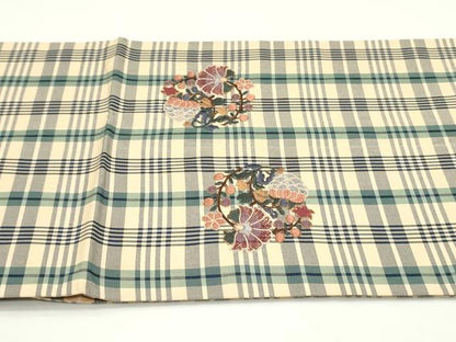 平和屋着物●両面 太鼓柄袋帯 総刺繍 格子花唐草丸文 金糸 正絹 逸品 DAAV9061ob