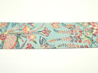 平和屋着物●九寸名古屋帯　型染め　籬花蝶文　鬼しぼ縮緬　正絹　逸品　DAAV9062ob
