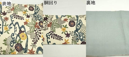 平和屋着物●九寸名古屋帯　型染め　流水籬草花文　御召縮緬　正絹　逸品　DAAV9063ob