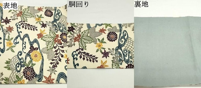 平和屋着物●九寸名古屋帯　型染め　流水籬草花文　御召縮緬　正絹　逸品　DAAV9063ob