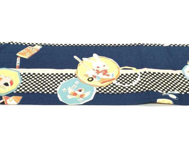 平和屋着物●全通柄九寸名古屋帯　玩具市松間道　綿　逸品　DAAV9067ob