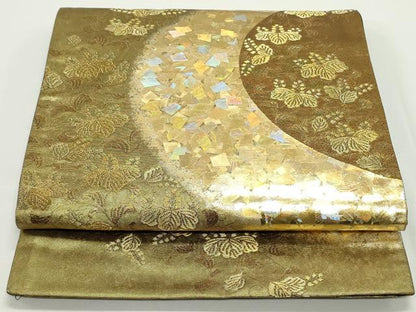 平和屋着物●金彩友禅作家　金彩の魔術師　堀省平　金煌織　太鼓柄袋帯　吉祥草花文　引箔　正絹　逸品　DAAV9076ob