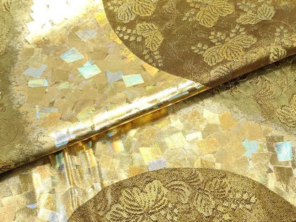 平和屋着物●金彩友禅作家　金彩の魔術師　堀省平　金煌織　太鼓柄袋帯　吉祥草花文　引箔　正絹　逸品　DAAV9076ob