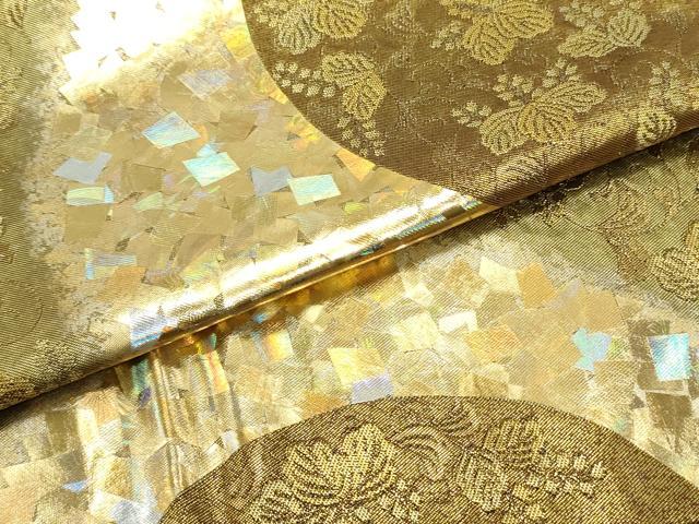 平和屋着物●金彩友禅作家　金彩の魔術師　堀省平　金煌織　太鼓柄袋帯　吉祥草花文　引箔　正絹　逸品　DAAV9076ob
